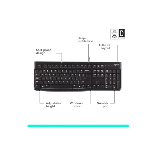 Logitech K120 Ergonomic Desktop Wired Keyboard USB Black-Brand New - Image 4